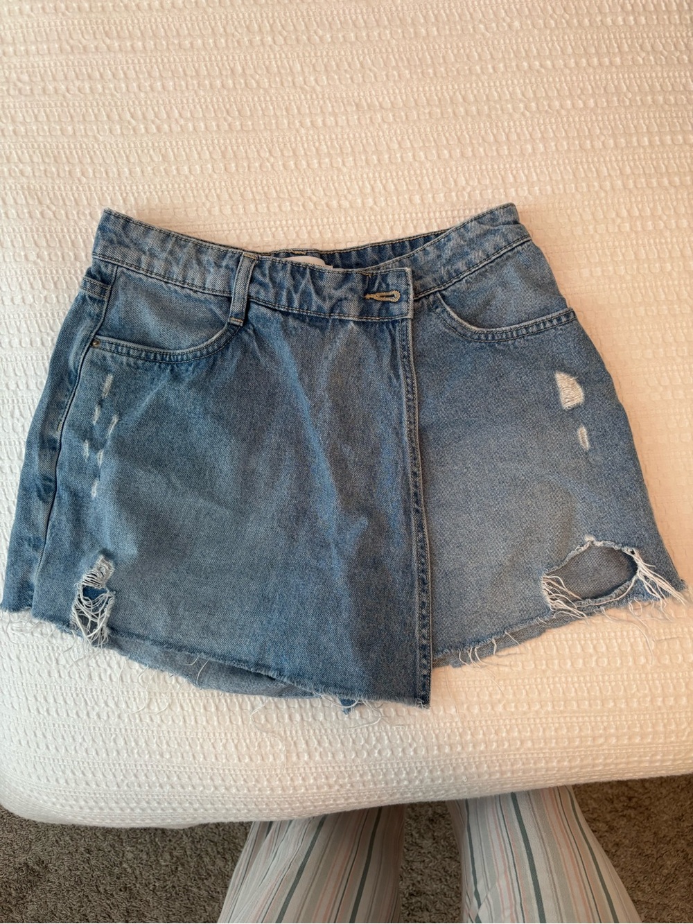 Zara Light Blue Distressed Denim Skort